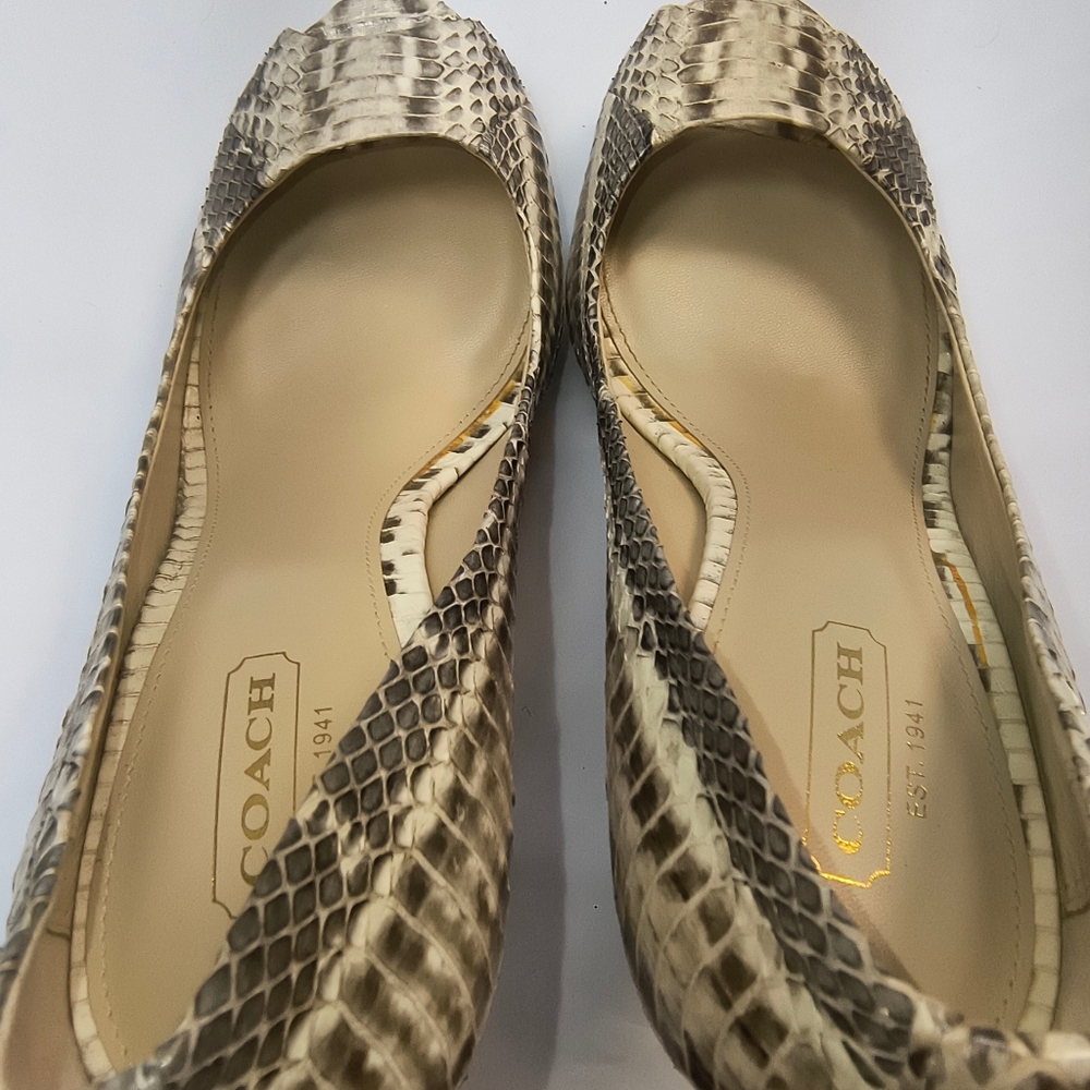 COACH Selma Python Snakeskin Peep Toe Pumps, Size… - image 5
